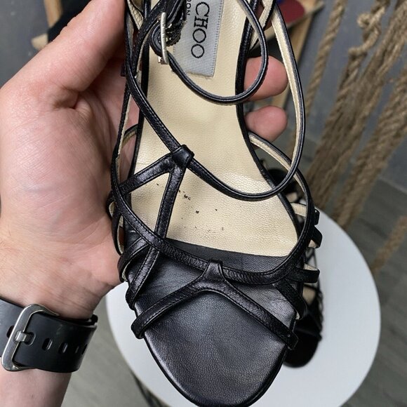 Jimmy Choo Open Toe Ankle Heels Womens Black - Picture 10 of 16